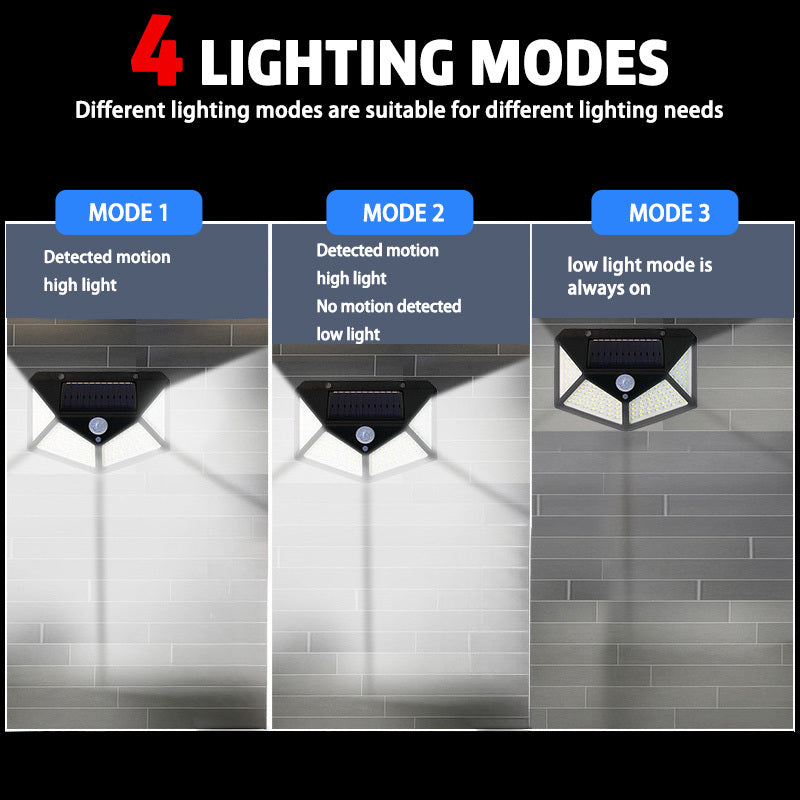 Applique solaire à détecteur 100 LED à pans coupés, lot de 4