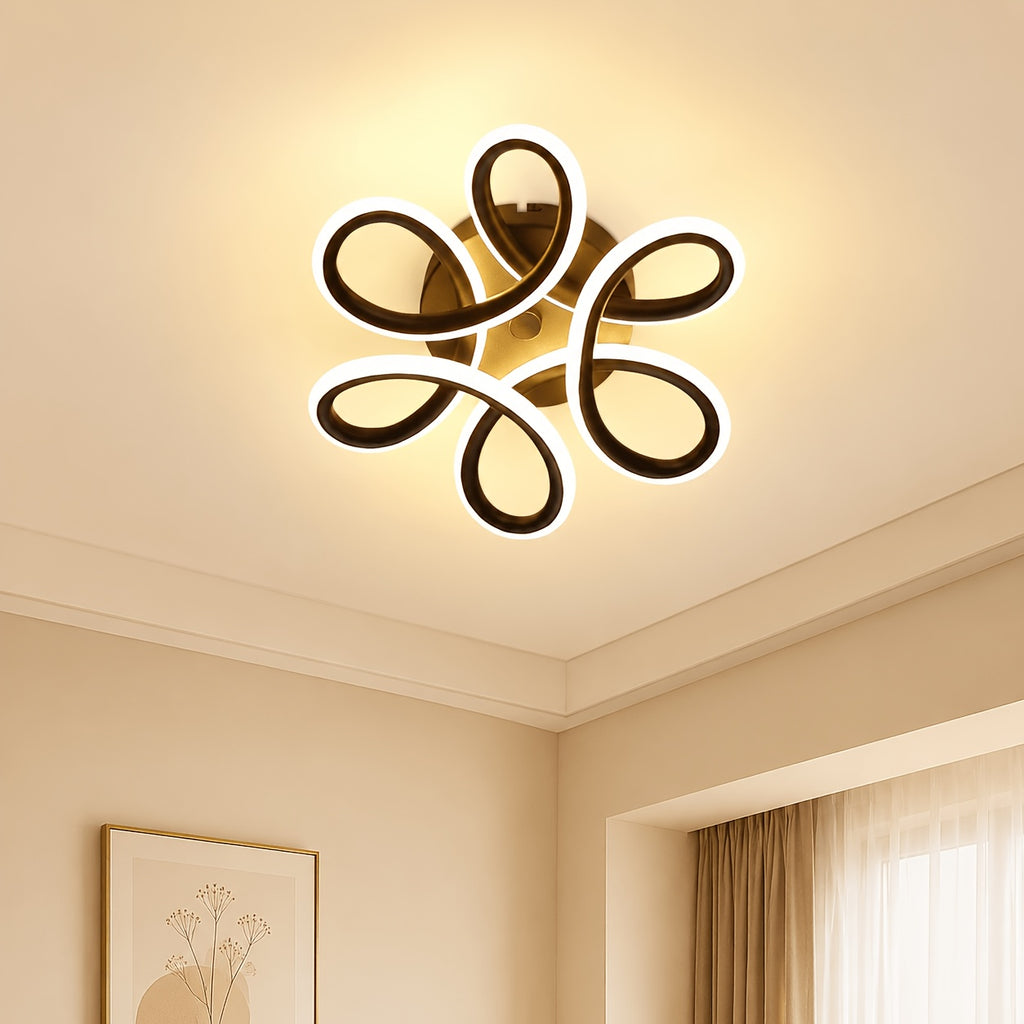 Plafonnier LED fleur à cinq boucles noir et blanc, Ø 27 cm