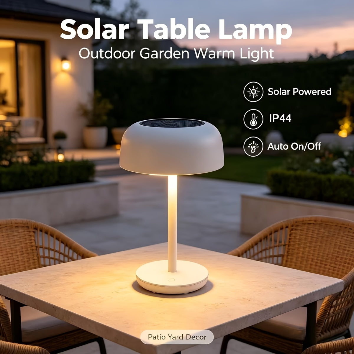 Lampe de table champignon solaire et USB-C, tactile, noire ou blanche
