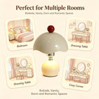 Lampe champignon crème en métal, chapeau ondulé et bouton rouge