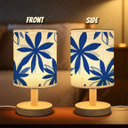 Lampe de chevet en bois, abat-jour cylindre à fleurs bleues
