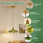 Suspension en verre vert feuille de lotus, douille dorée E27