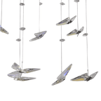 Lustre LED à deux anneaux de cristal et papillons suspendus, chromé