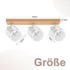 Plafonnier barre effet bois à 3 ou 4 spots grillagés blancs, E14