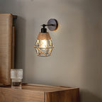 Applique murale cage noire et corde naturelle, tête orientable