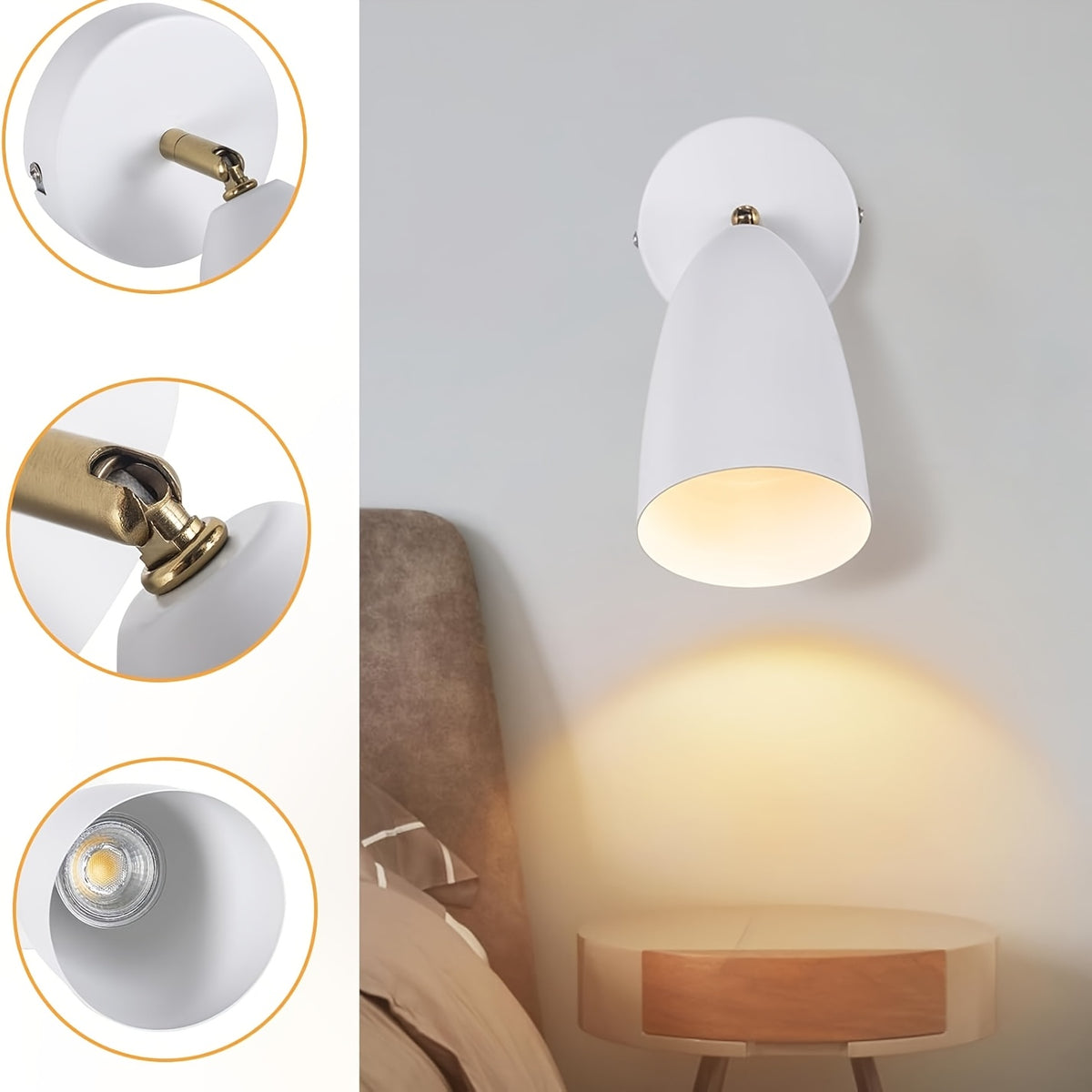 Applique murale spot orientable GU10, noir ou blanc, lot de 2