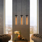 Suspension 3 tubes en verre fumé, barre de 46 cm ou rosace, E27