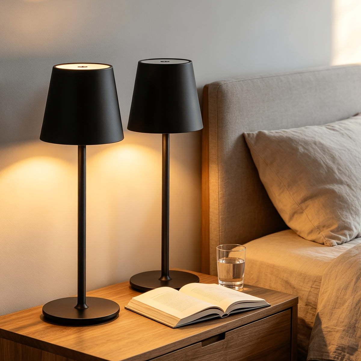 Lot de 2 lampes de table sans fil en métal, trois teintes, tactiles