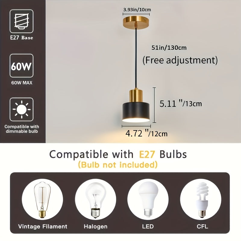 Petite suspension noire et dorée en métal, Ø 12 cm, câble 130 cm