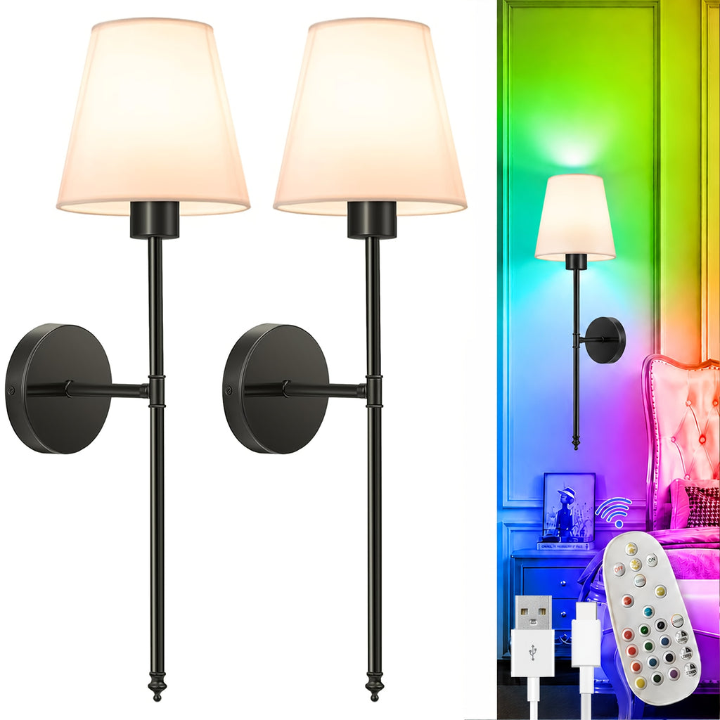 Lot de 2 appliques murales dorées sans fil, ampoules LED RVB