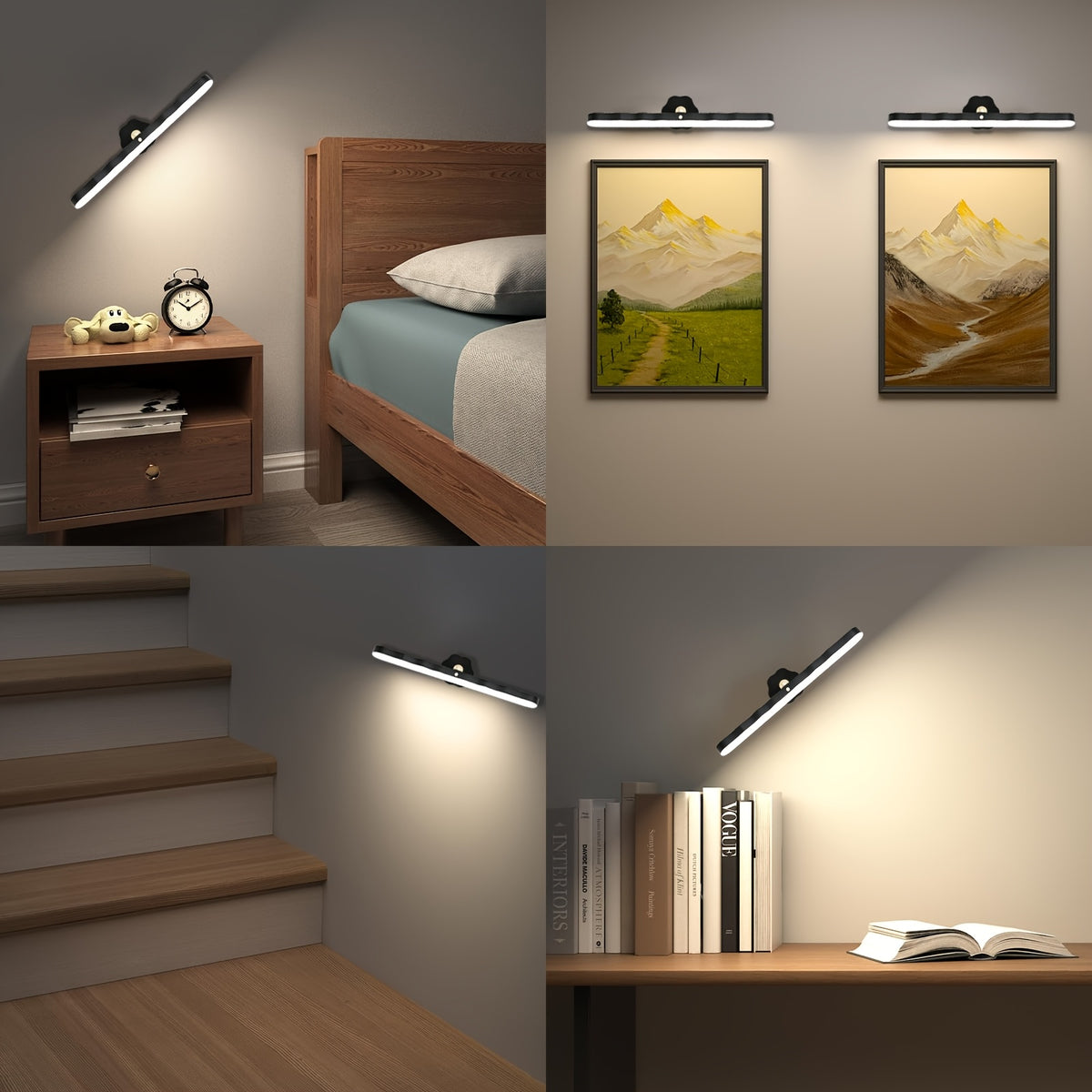 Applique murale LED noire rotative de 30 cm, liseuse sans fil