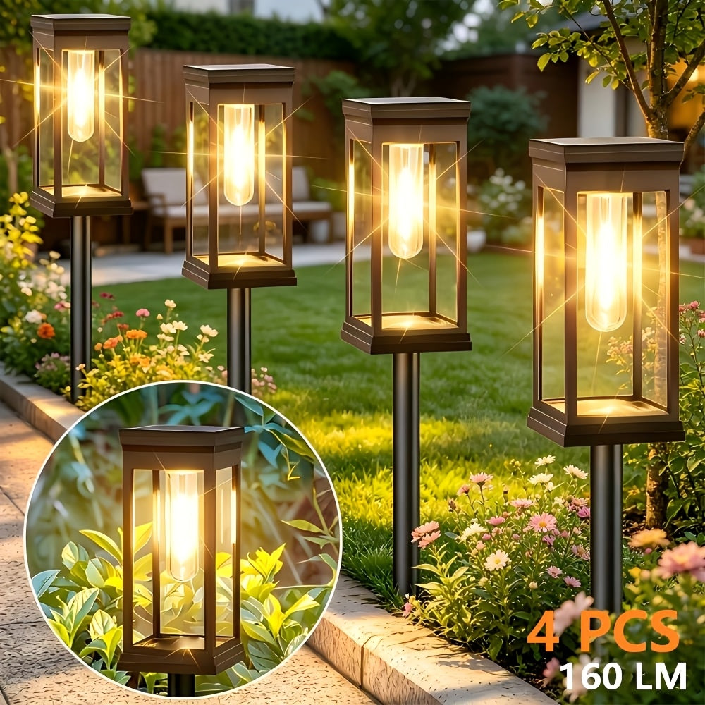 Lot de 4 lanternes solaires carrées à hauteur réglable, 29 à 58 cm