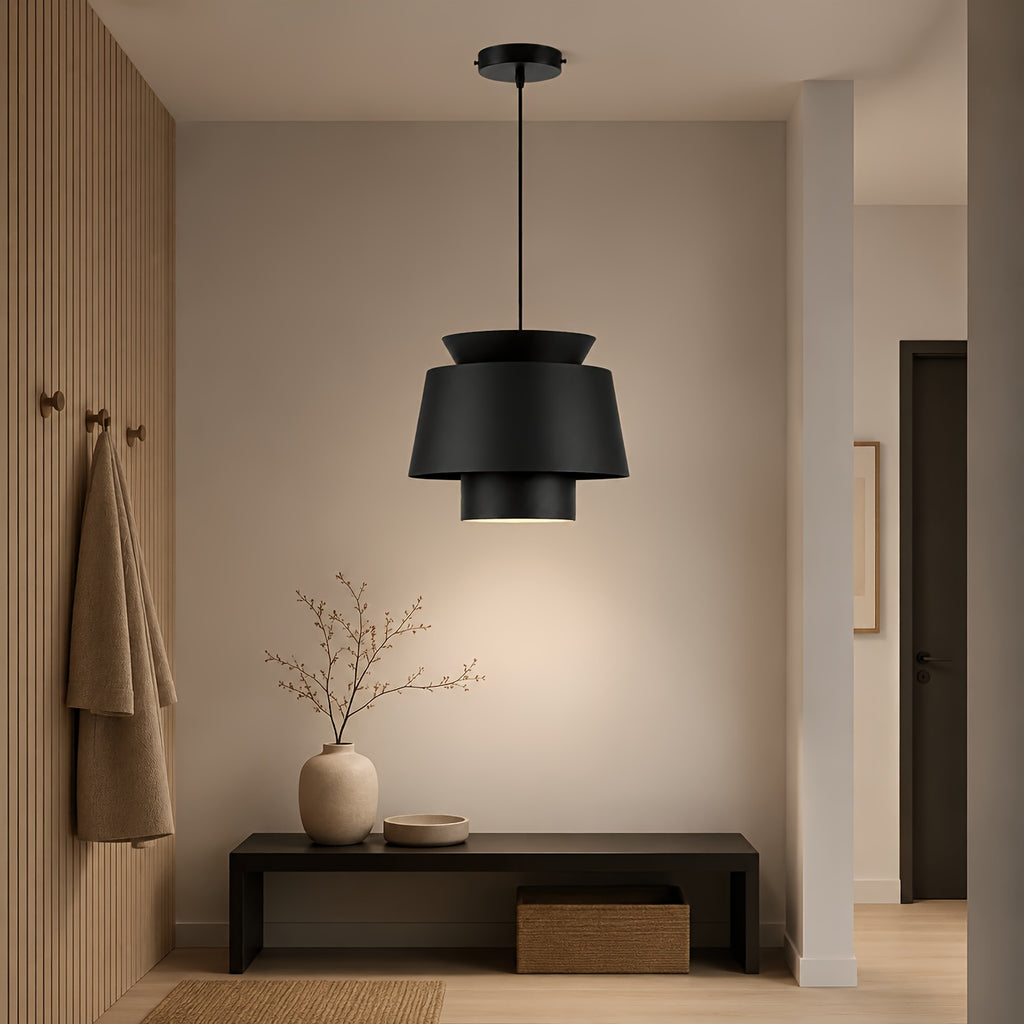 Suspension blanche à trois étages en métal, Ø 23 cm, câble noir
