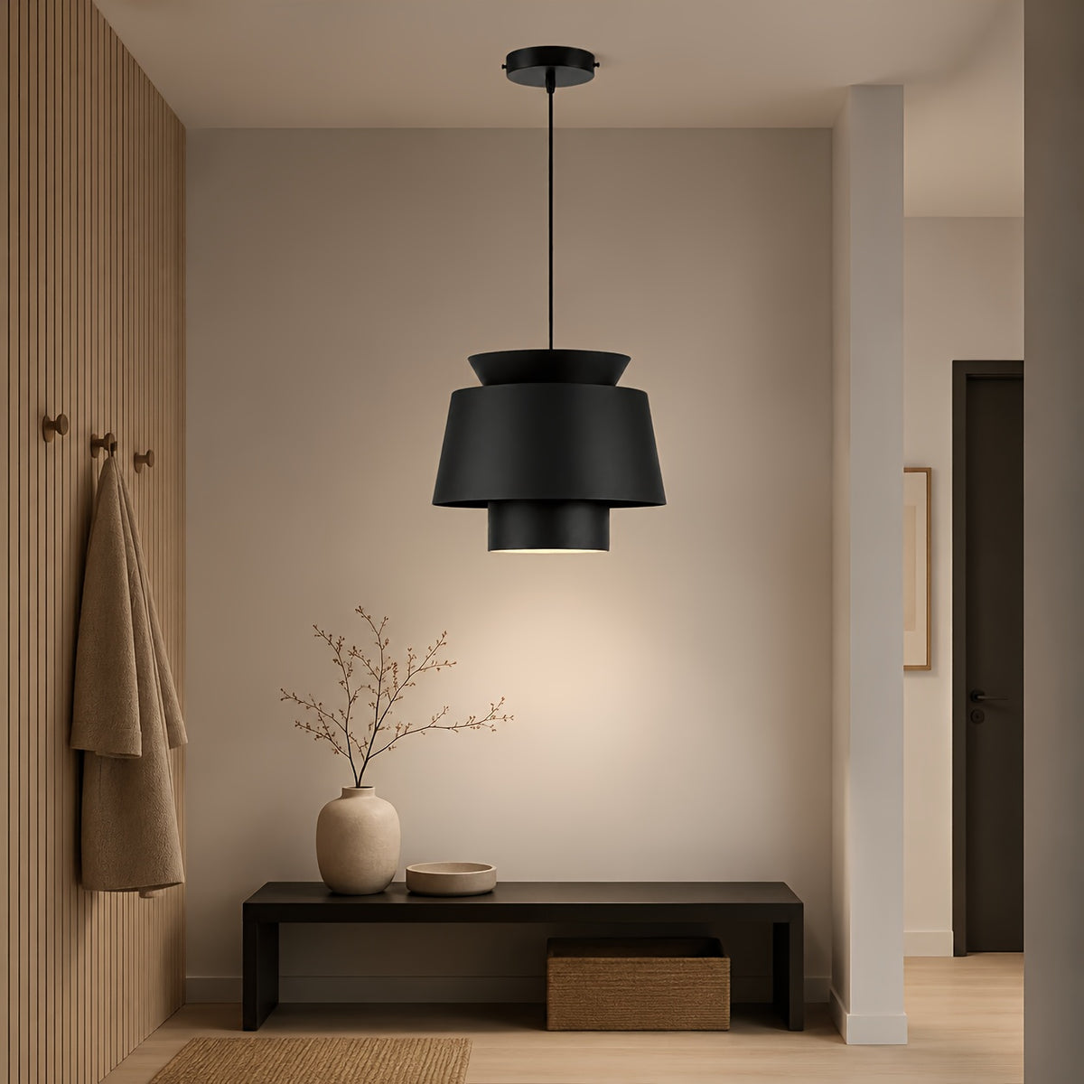 Suspension blanche à trois étages en métal, Ø 23 cm, câble noir