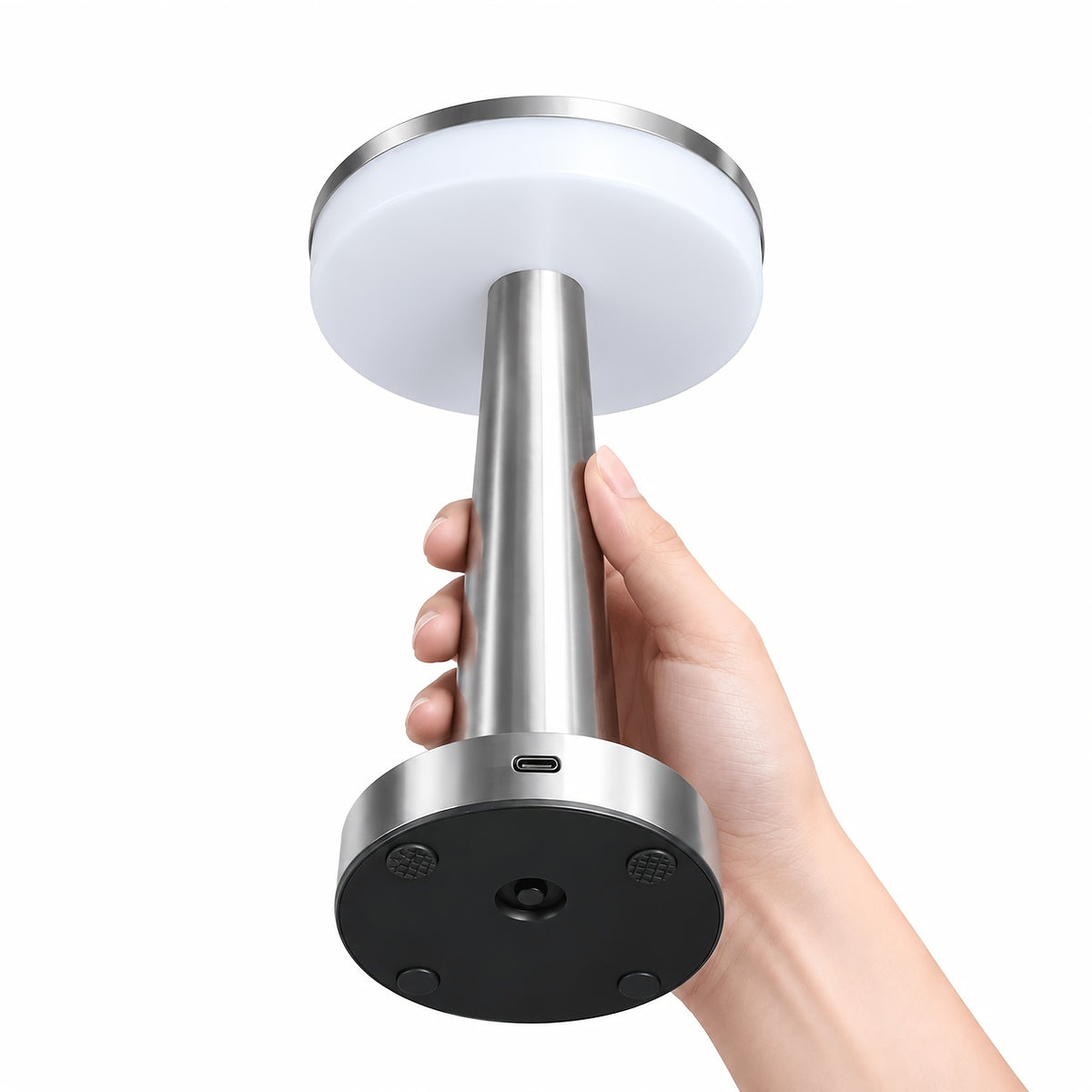 Lampe sans fil en métal brossé à tête plate
