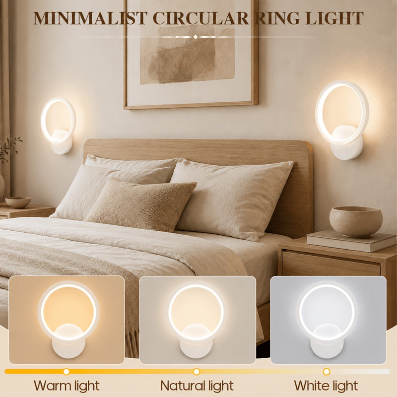 Applique murale anneau LED blanche rechargeable à télécommande