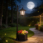 Lampadaire solaire 85 cm à jardinière hexagonale et lanterne suspendue
