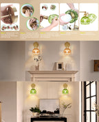Applique murale sans fil, tulipe en verre côtelé et col doré