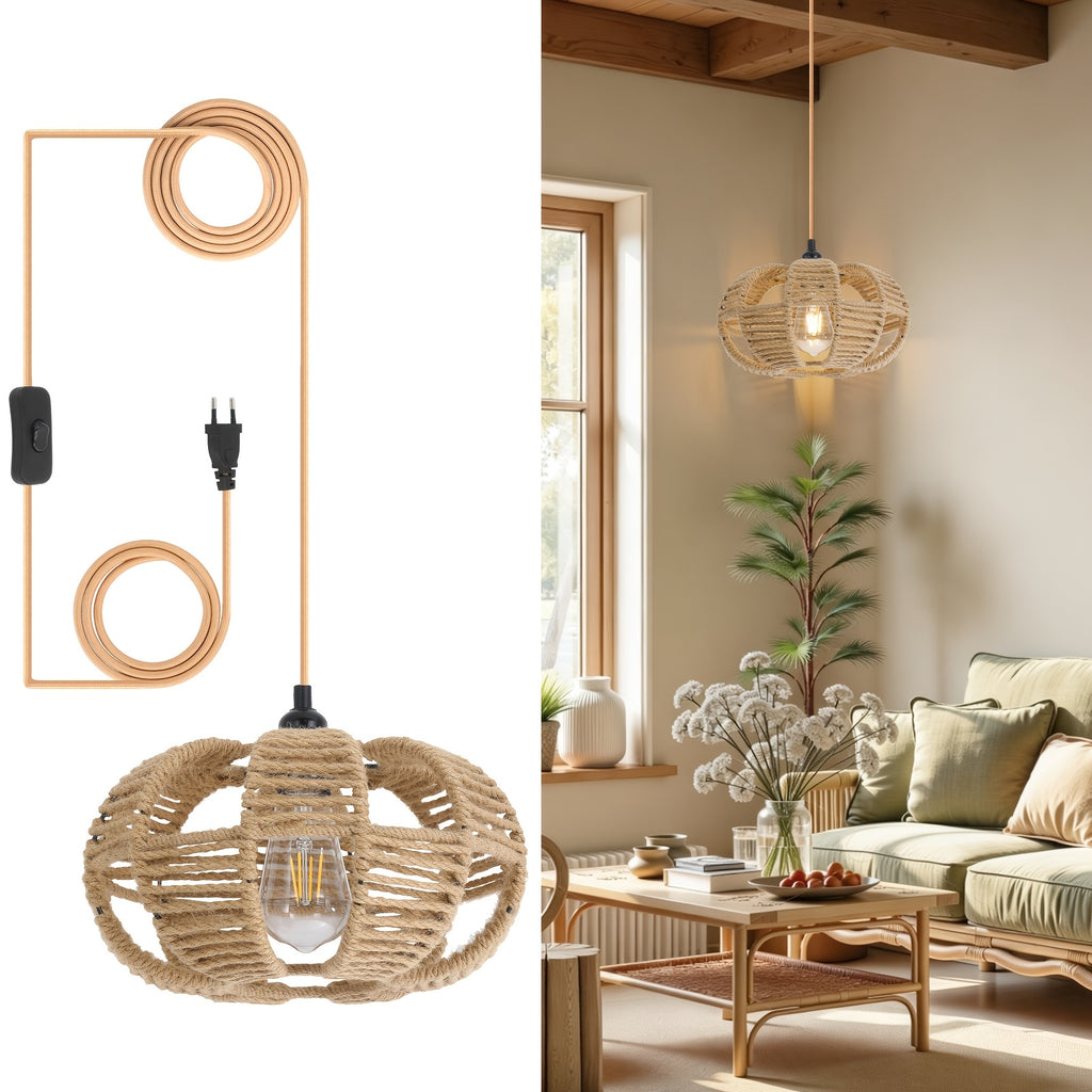 Suspension en corde de chanvre à brancher, câble 4 m et interrupteur