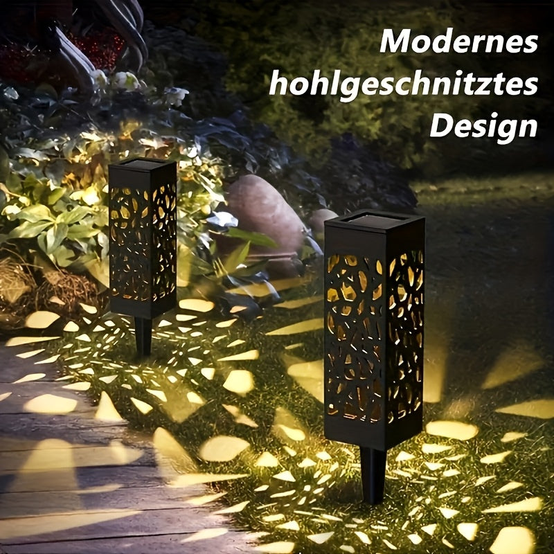 Lampe solaire de jardin carrée ajourée, lot de 3 en blanc chaud