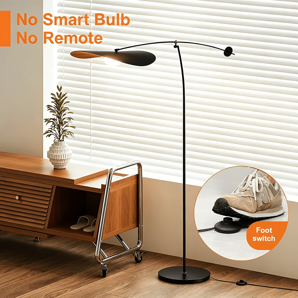 Lampadaire arc noir à abat-jour ondulé en forme de chapeau, 183 cm