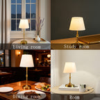 Lampe de chevet sans fil, abat-jour tissu blanc, pied doré, 2 tailles