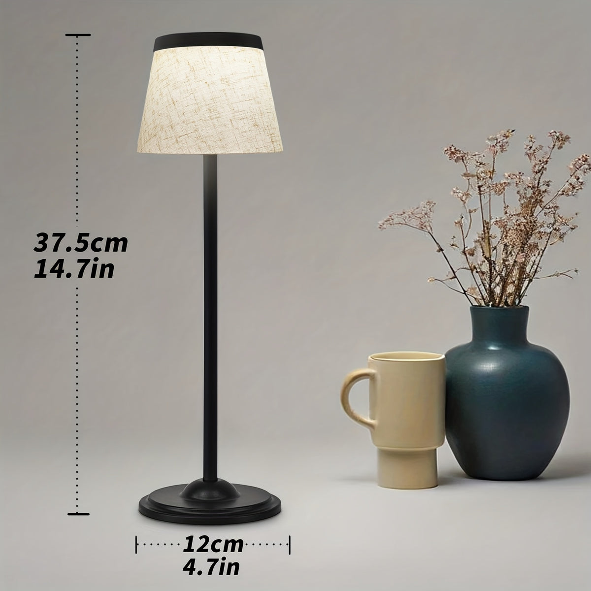 Lampe de table LED sans fil à abat-jour en tissu, 37,5 cm, 4 coloris