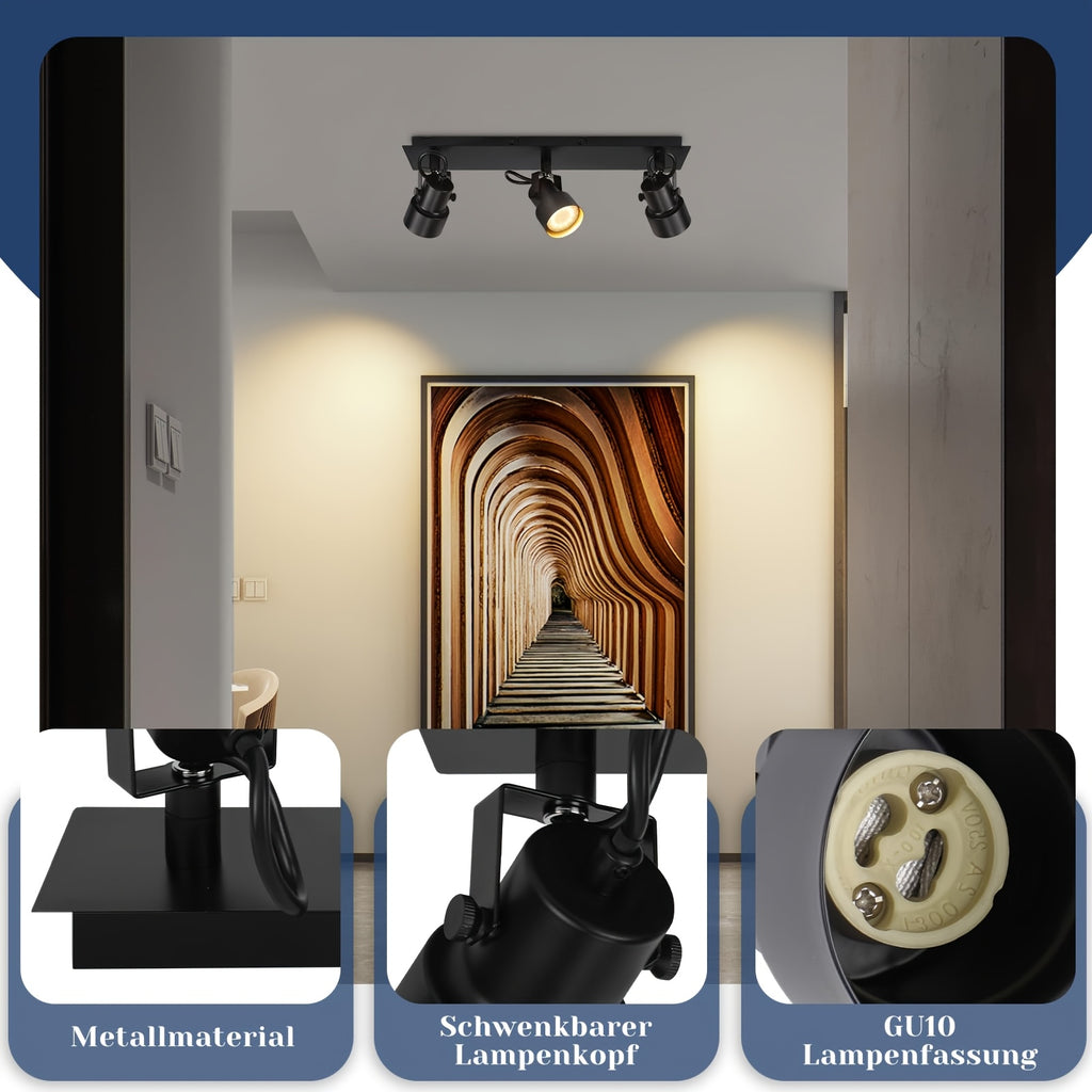 Spot de plafond noir orientable GU10, simple ou barre de 3 spots