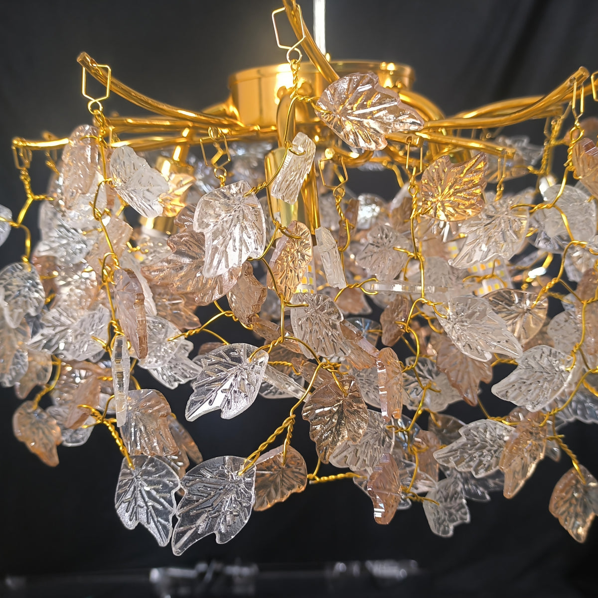 Lustre doré à feuilles d'érable en cristal, Ø 30 cm, douilles G9