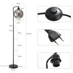 Lampadaire noir à globe en verre fumé et pampilles, 163,5 cm