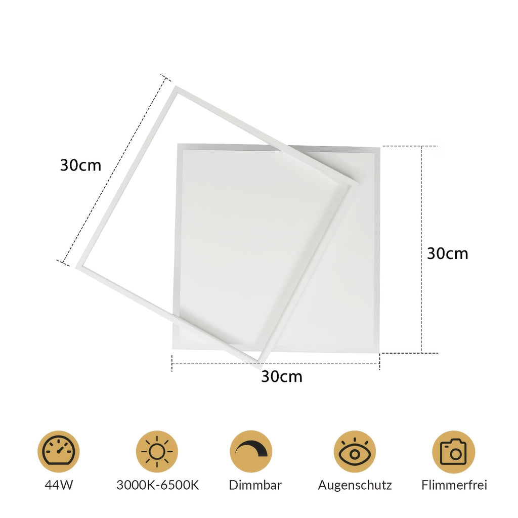 Plafonnier LED à deux carrés superposés de 30 cm, 44 W, noir ou blanc