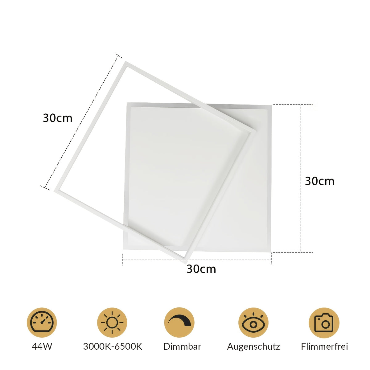 Plafonnier LED à deux carrés superposés de 30 cm, 44 W, noir ou blanc