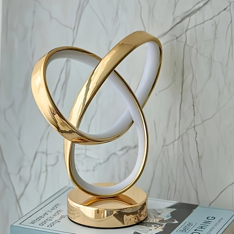 Lampe à poser dorée LED à anneaux entrelacés, trèfle lumineux USB