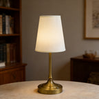Lampe de table sans fil bronze doré, abat-jour tissu 36 cm, tactile