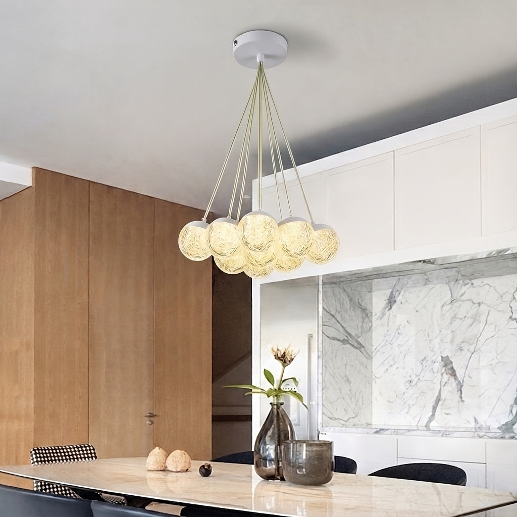 Lustre grappe de globes acryliques LED, doré ou blanc, trois teintes
