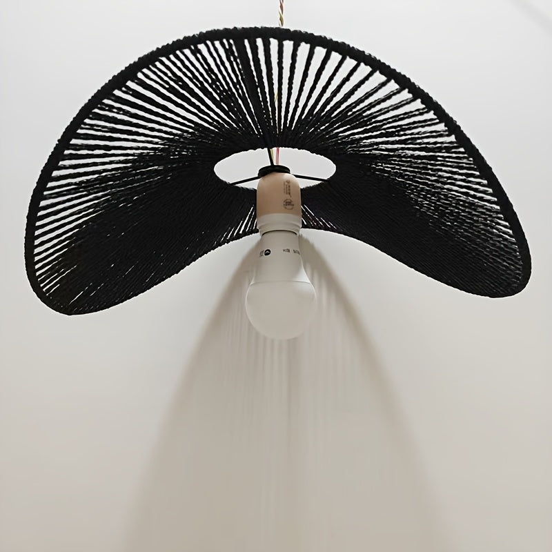 Abat-jour chapeau ondulé en cordelette noire, Ø 41,5 x H 12 cm
