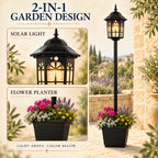 Lampadaire solaire de jardin à lanterne carrée et jardinière