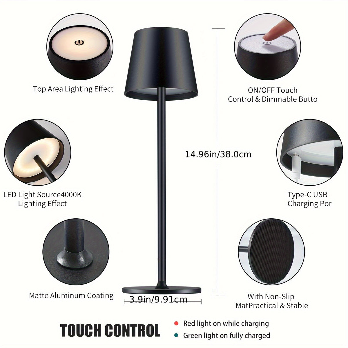 Lampe de chevet sans fil IPX7 en aluminium, lot de 2 ou 4