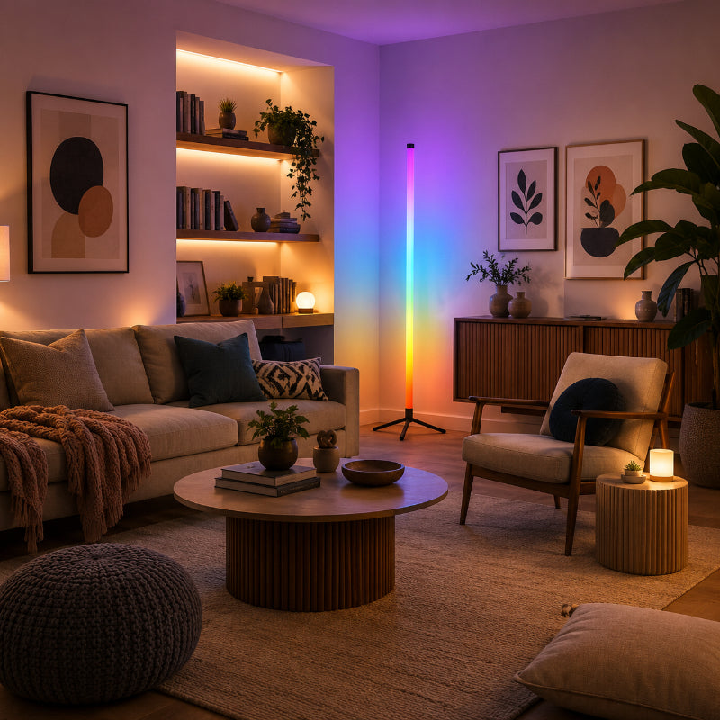 Lampadaire LED RVB à minuterie et télécommande, colonne de 110 cm