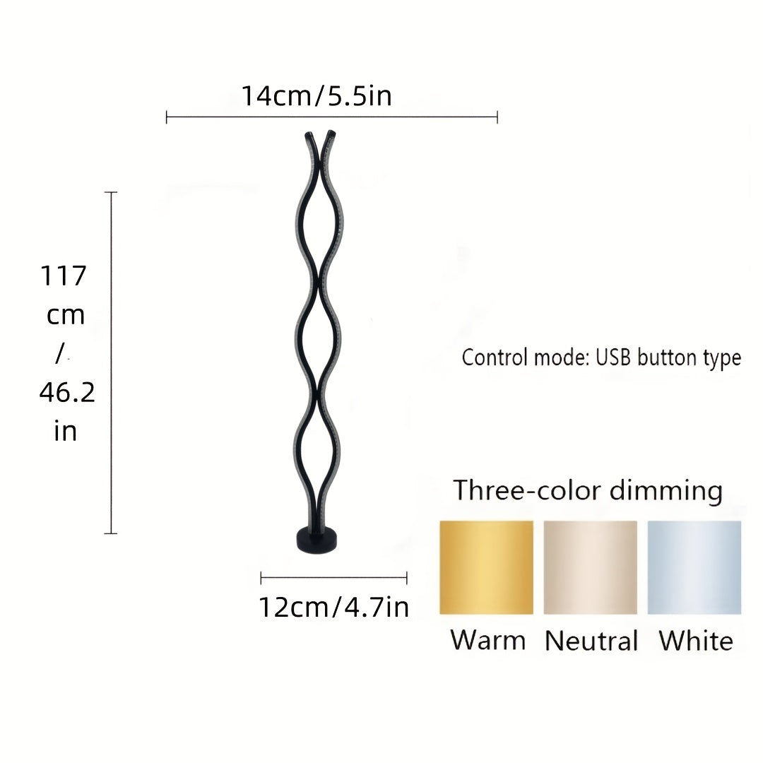 Lampe de sol LED ondulée noire effet cristal, trois teintes, 117 cm