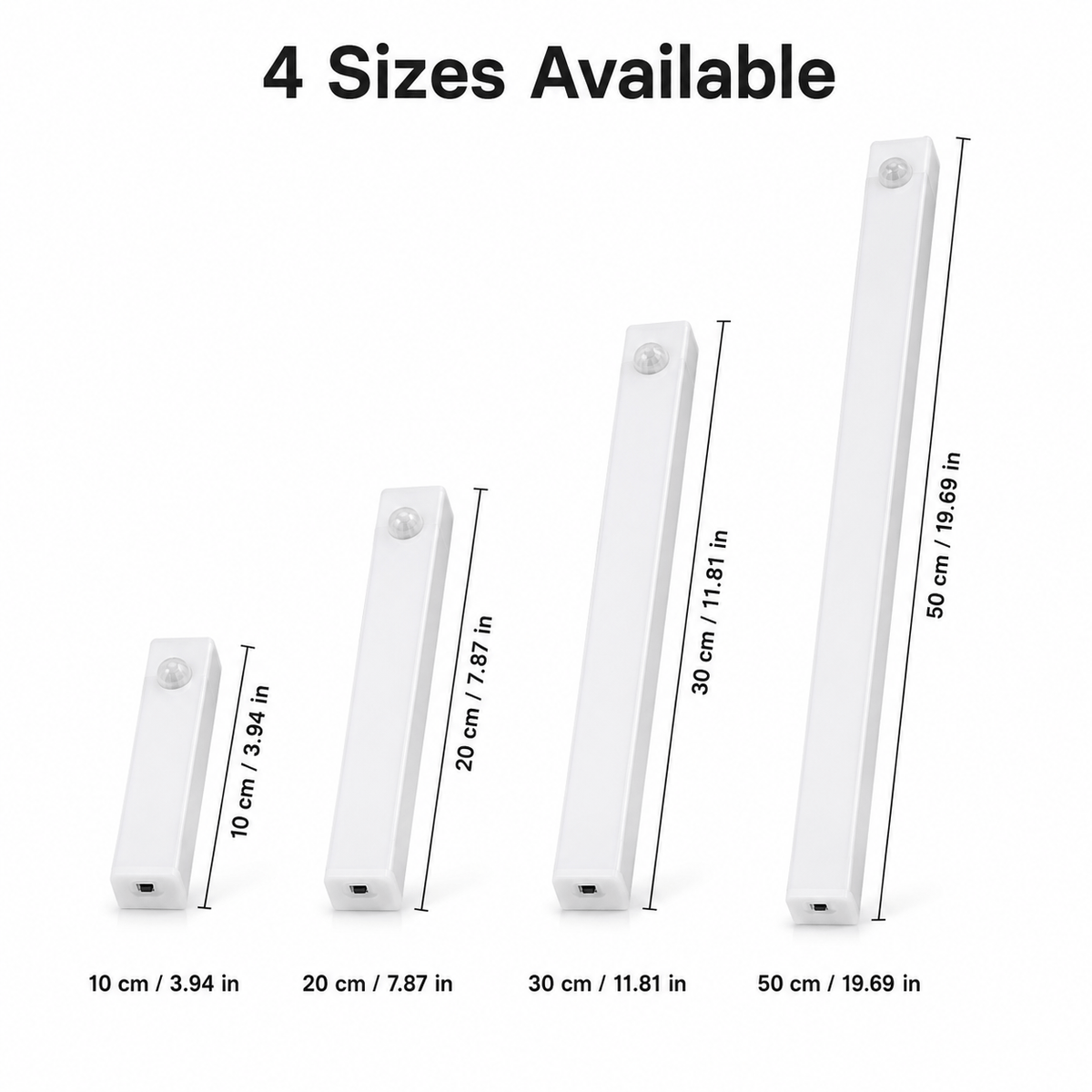 Lot de 3 barres LED à détecteur PIR et interrupteur, 20 à 50 cm