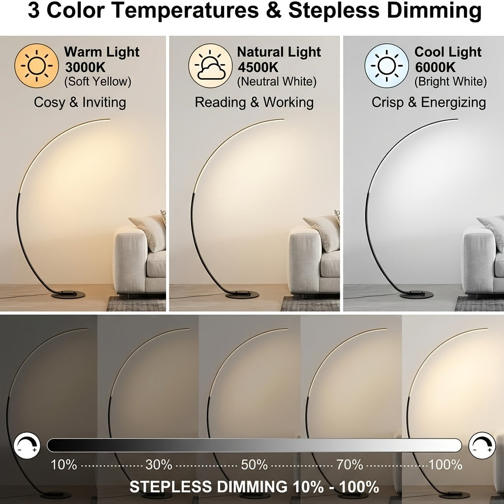 Lampadaire arc LED 165 cm avec télécommande et minuterie