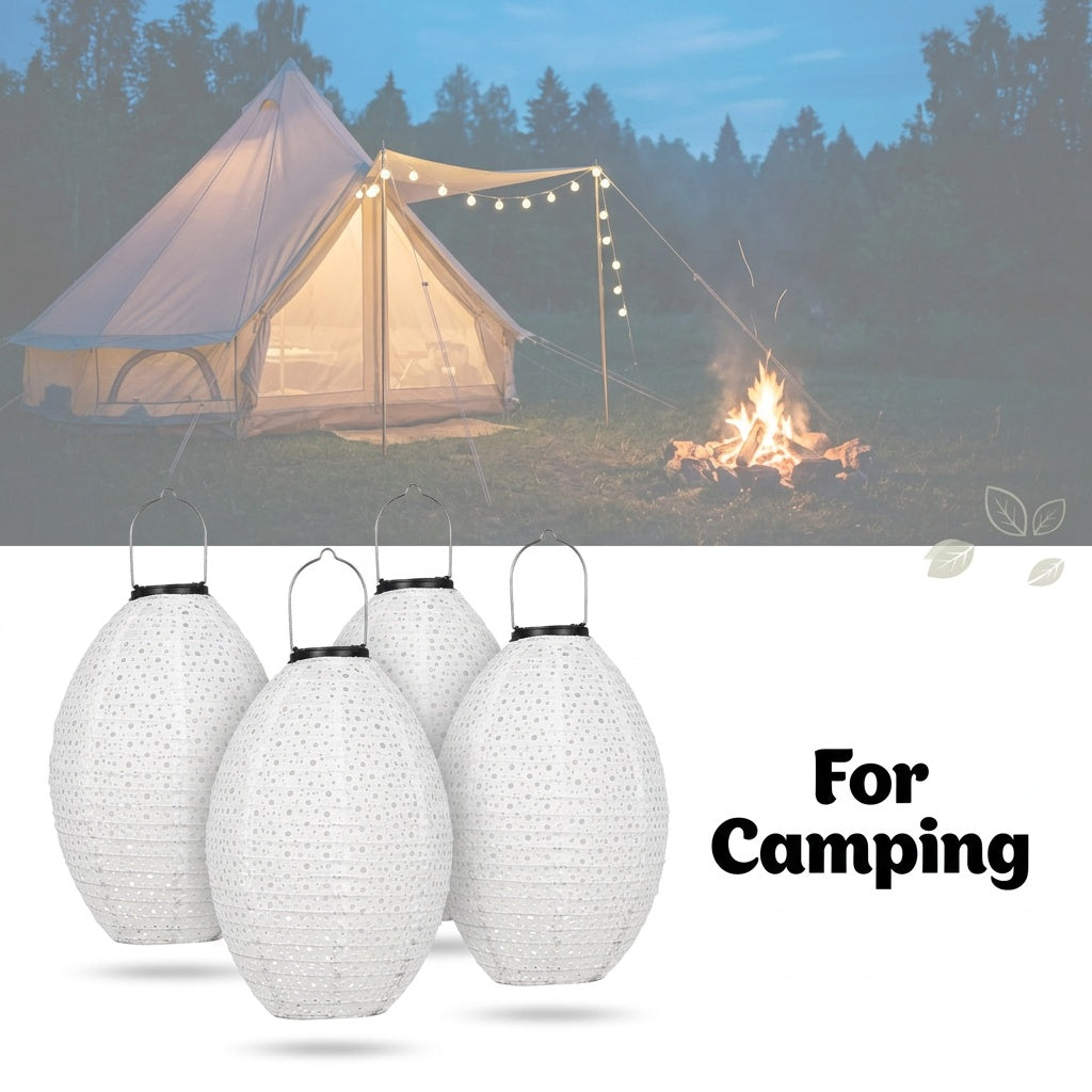 Suspension solaire en tissu blanc ajouré, lot de 4 lanternes, IP44