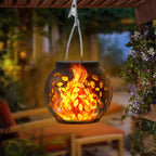 Lanterne solaire boule à motif feuilles, effet flamme, lot de 4 ou 12