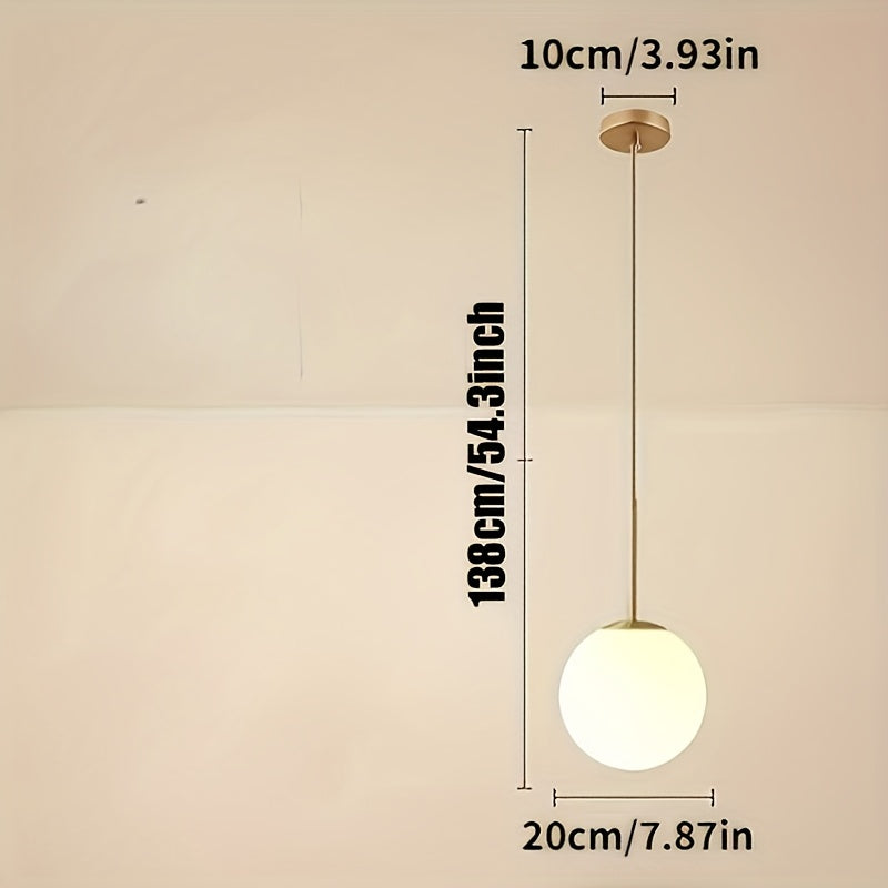 Suspension boule opaline Ø 20 cm sur longue tige dorée de 138 cm