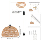Suspension hémisphère en rotin à brancher, Ø 30 cm, câble de 4 m