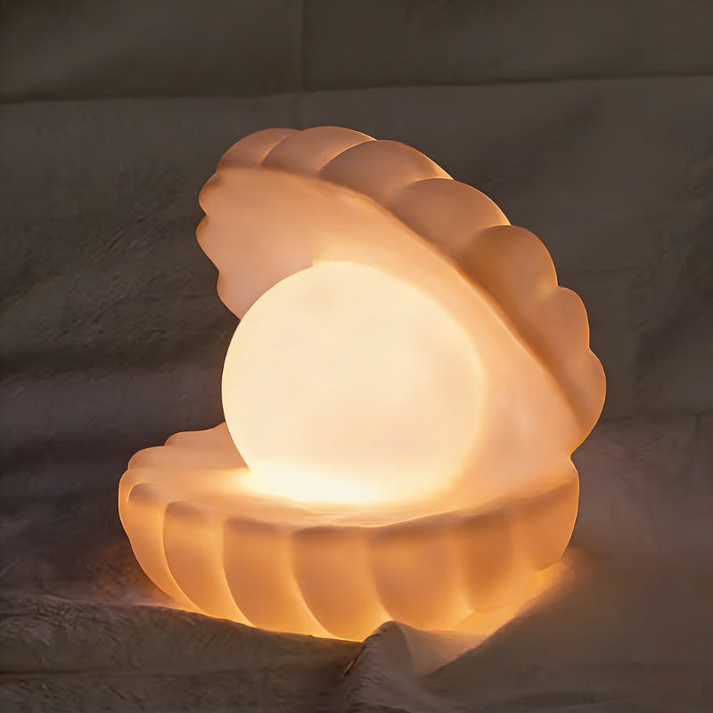 Lampe à poser coquillage et perle lumineuse, mini veilleuse à piles
