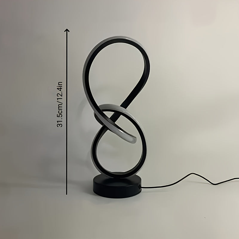 Lampe à poser blanche en ruban LED noué, sculpture lumineuse