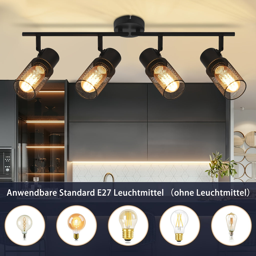 Plafonnier 3 spots en maille noire orientables, rampe de 48 cm, E27