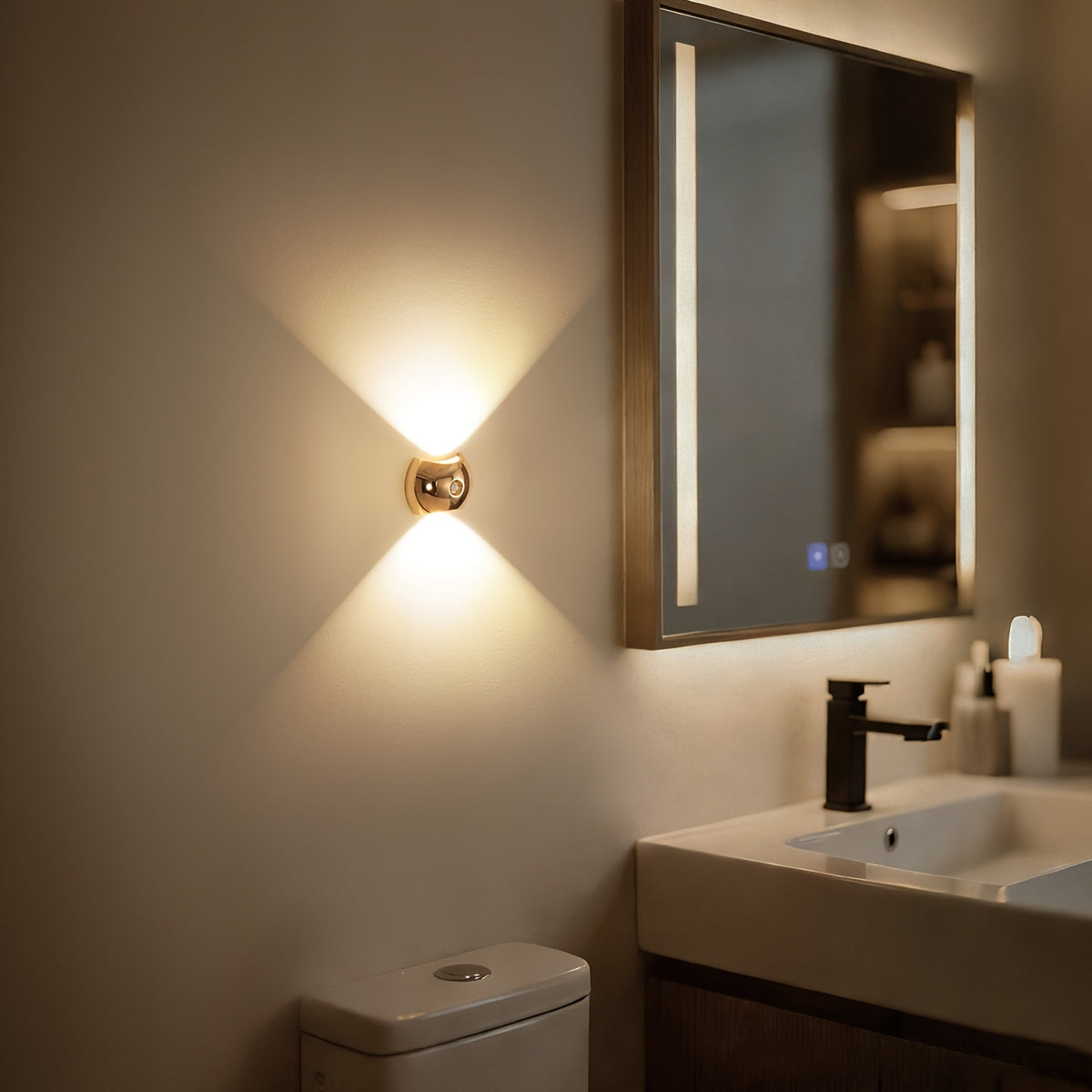Applique murale LED ovale à détecteur, effet bois ou doré